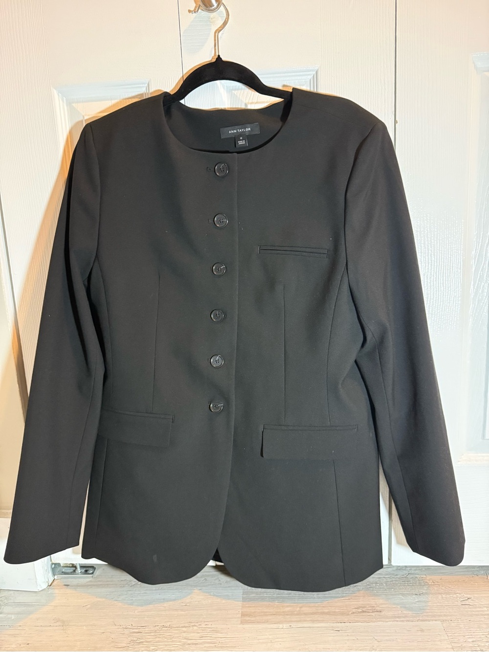 Ann Taylor Black Collarless Button-Front Blazer